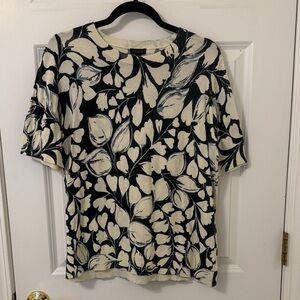 Ann Taylor Forest Green and Cream Floral Short Sleeve Sweater XXL